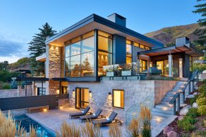 Mountain View Aspen Modern Dusk Side Exterior