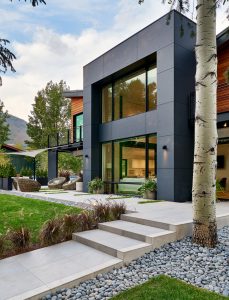 Red Brick Residence Exterior Landscape Front Steps
