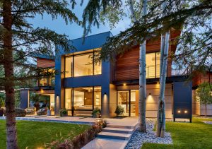 Red Brick Residence Exterior Landscape Dusk Overall