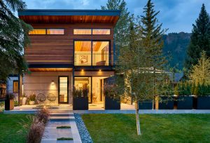 Red Brick Residence Exterior Landscape Dusk