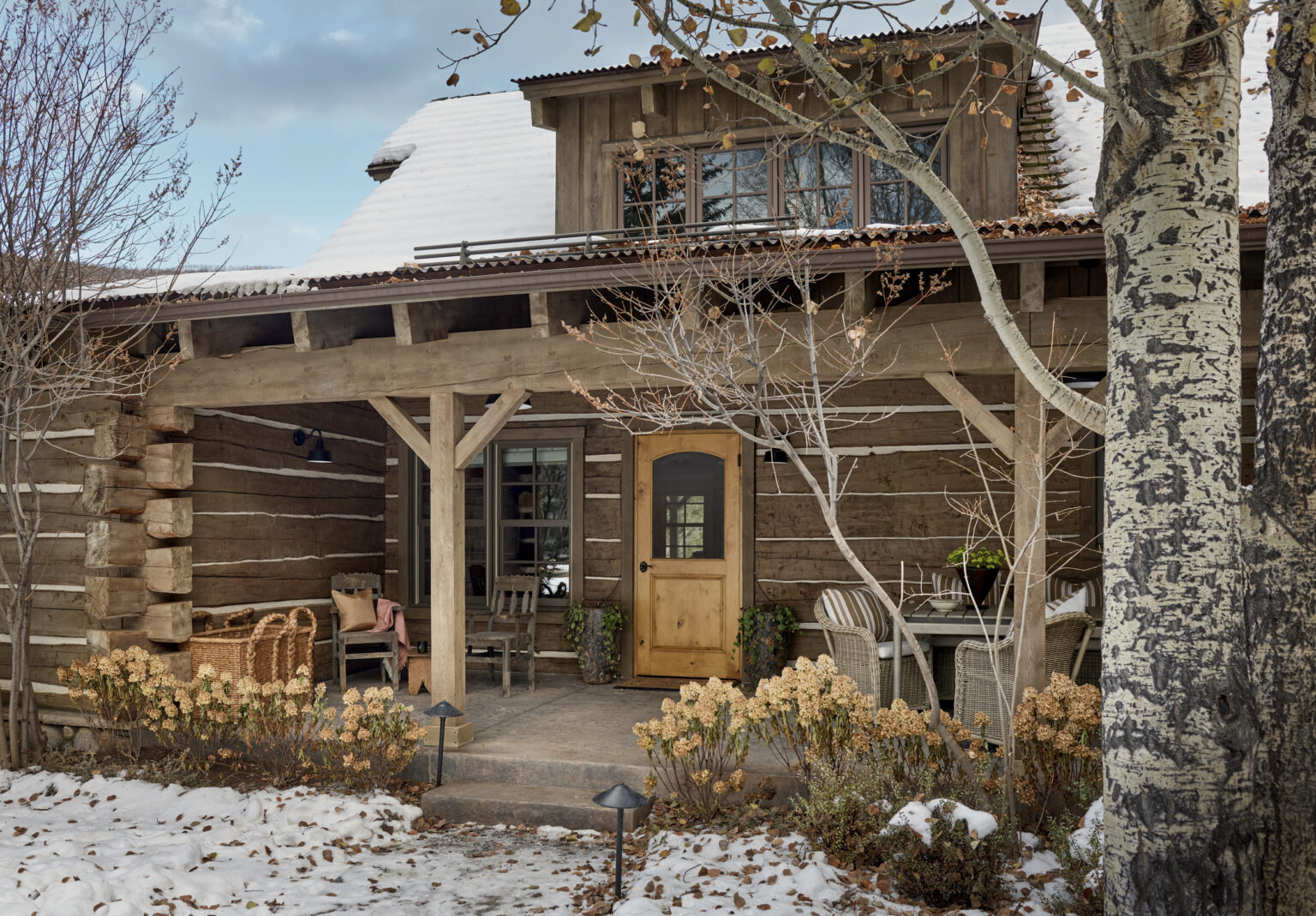 The interiors on the charming cabin are sophisticated and moody. Aspen architectural photographer Dallas + Harris photographed this project for Kathy Kroger Interiors.